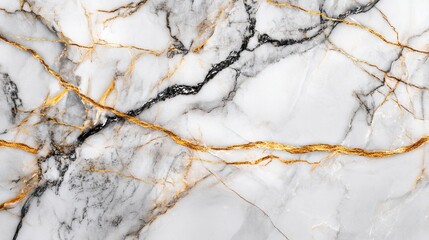 White Marble Texture with Golden Cracks and Black Veins for Luxury Decor. AI generated illustration