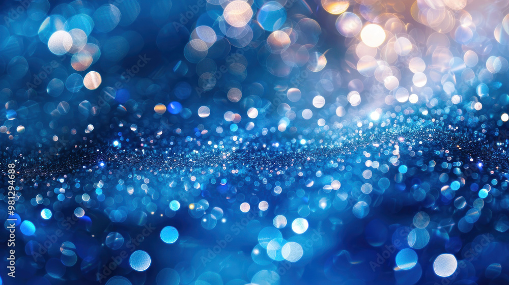 Poster A mesmerizing blue bokeh background filled with shimmering lights creates dreamy atmosphere, perfect for various design projects