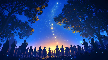 Silhouettes of People Under a Starry Night Sky