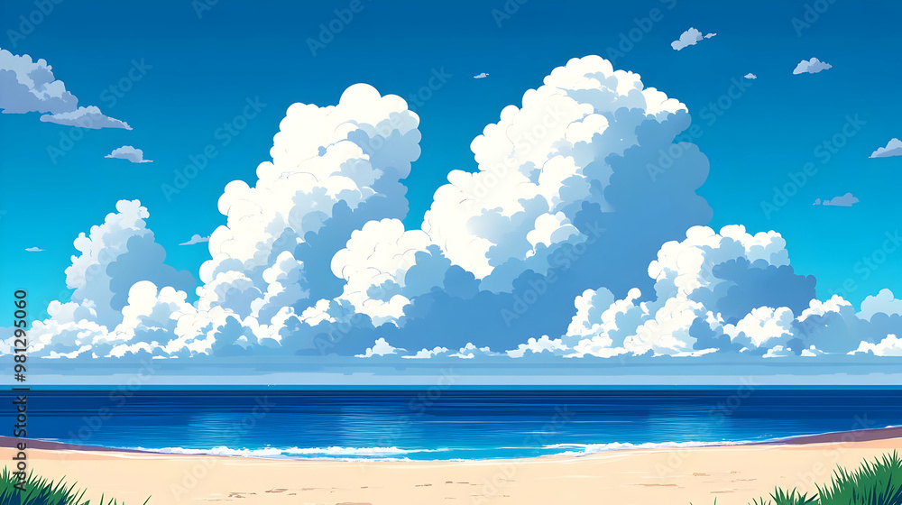 Poster Beach with Clouds in a Blue Sky