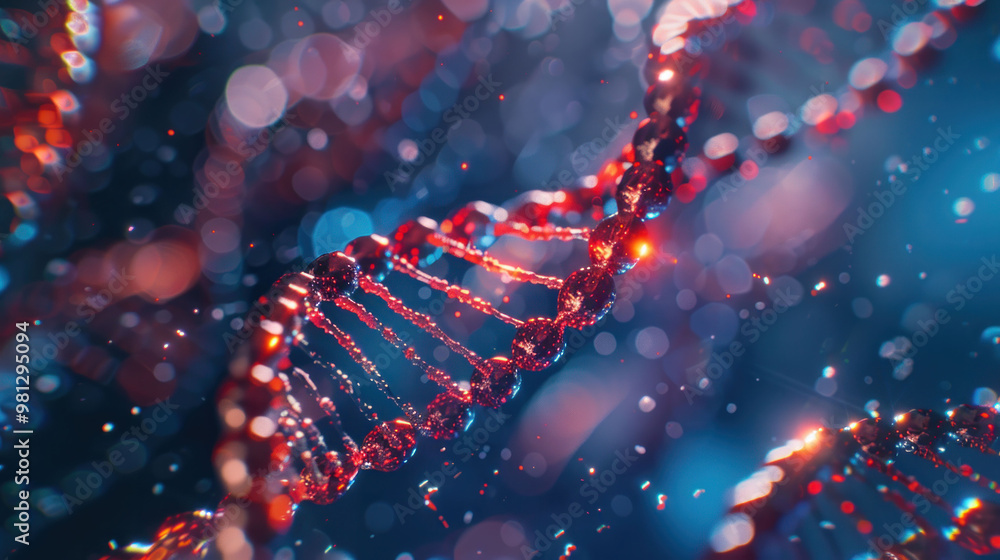 Poster image showcases vibrant and intricate representation of dna strands, highlighting beauty of genetic 