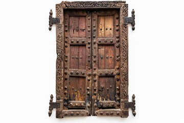 Old door isolated, antique gates, wood enter, vintage wooden doors, closed gateway, elegant entrance