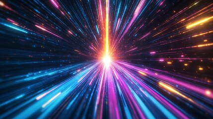 Obraz premium Radiating Neon Light Burst, futuristic flashes, Motion lights, Colorful Streaks on Dark Background