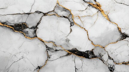 White Marble Texture with Golden Cracks and Black Veins for Luxury Decor. AI generated illustration