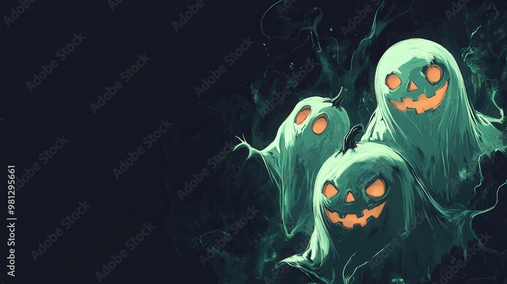 Wall mural Halloween Three ghosts with glowing eyes