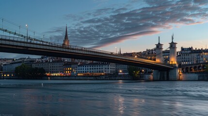 Obraz premium Schuman Bridge in Lyon, France, situated on the Saïne.