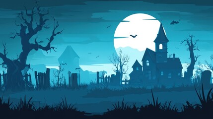 Halloween A dark and eerie scene with a large moon in the sky