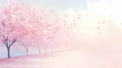 Cherry Blossoms Falling in the Wind, Soft Pastel Dreams