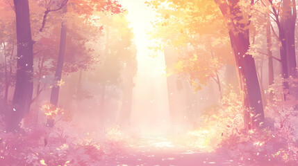 Autumn Forest Path: Sunlight Through Trees & Golden Leaves