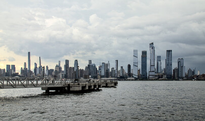 hudson river pier with midtown manhattan skyline skyscrapers (public park promenade) hoboken jersey...