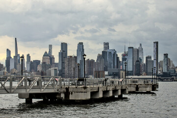 hudson river pier with midtown manhattan skyline skyscrapers (public park promenade) hoboken jersey...
