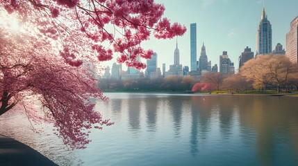 Central Park in spring with flowers and Midtown Manhattan picture
