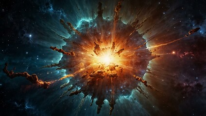 Cosmic explosion with vibrant interstellar phenomena lighting up the universe.