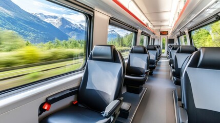 Scenic Train Ride Through Majestic Alpine Landscapes in Daytime Journey