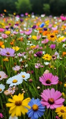 Fototapeta premium Daisy-covered meadow with bright colors and natural allure image 