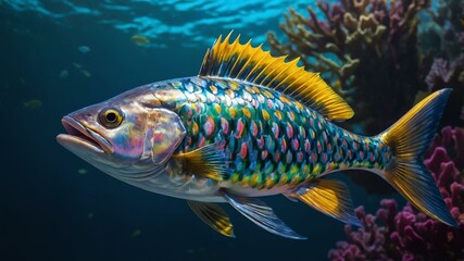 Fototapeta premium a shimmering aquatic kingfish with every inch image