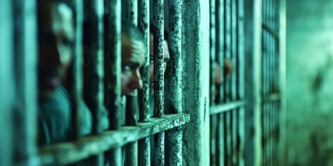 Obraz premium Prisoners look out through bars.