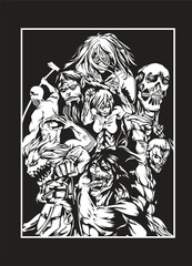 Epic anime titan character illustration on a vector file format, perfect for creative projects and fan art collections.