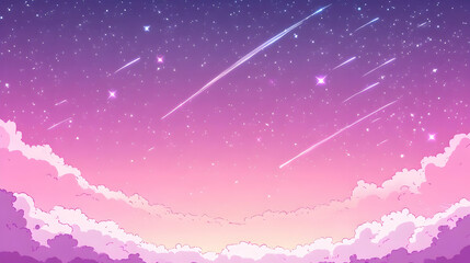 Dreamy Sky with Shooting Stars and Clouds