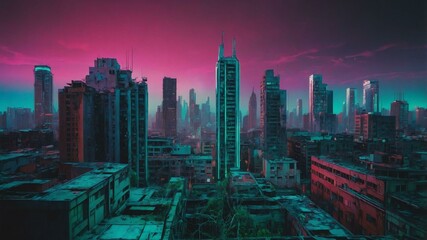 Obraz premium through a vaporwaveinspired dystopian time po image
