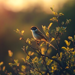 Obraz premium Nature scene with house, bird, and sunset glow picture