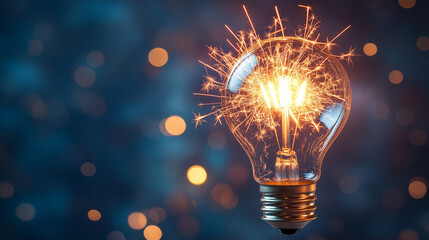 Lightbulb bursting with fireworks inside it, symbolizing celebration and the arrival of 2025. The background could be a subtle gradient
