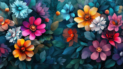 Vintage-Inspired Abstract Floral Background with Vibrant Digital Painting