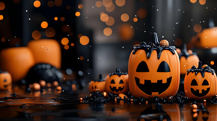 Halloween Pumpkins with Dripping Black Icing for Spooky Decoration