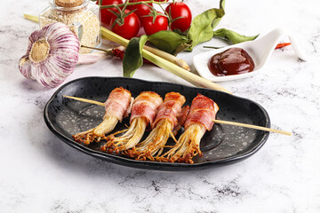 Grilled enoki mushroom with bacon