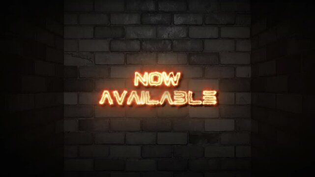 Now available with glowing orange neon sign mounted on a dark gray brick wall, creating a bold and minimalistic promotional display