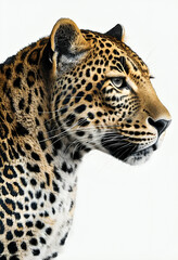 Fototapeta premium Close-Up Leopard Side Profile Against Plain White Background