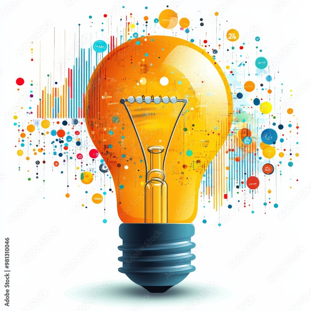 Poster data-driven illumination: a vibrant lightbulb glows with the power of innovation, surrounded by a dy