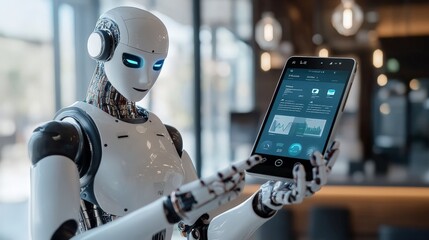 A digital assistant powered by AI helping a user manage their finances through a smartphone app