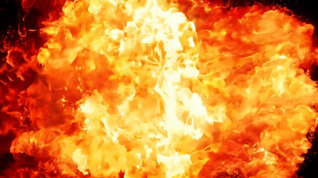 Fiery explosion transitioning from dark to green background