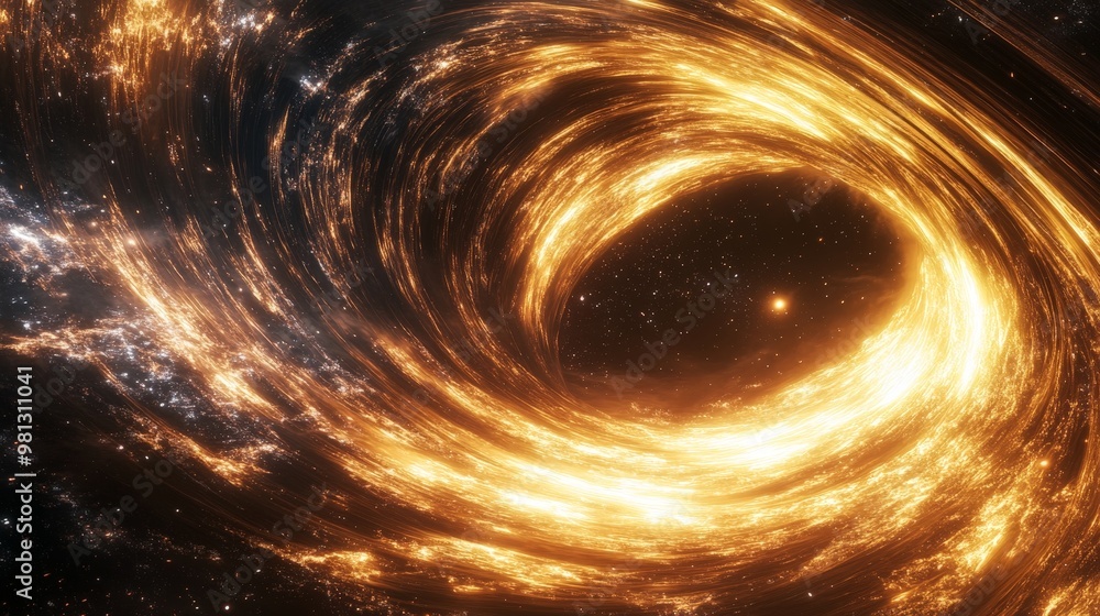 Poster a dynamic visualization of a supermassive black hole at the center of a galaxy, with swirling accret