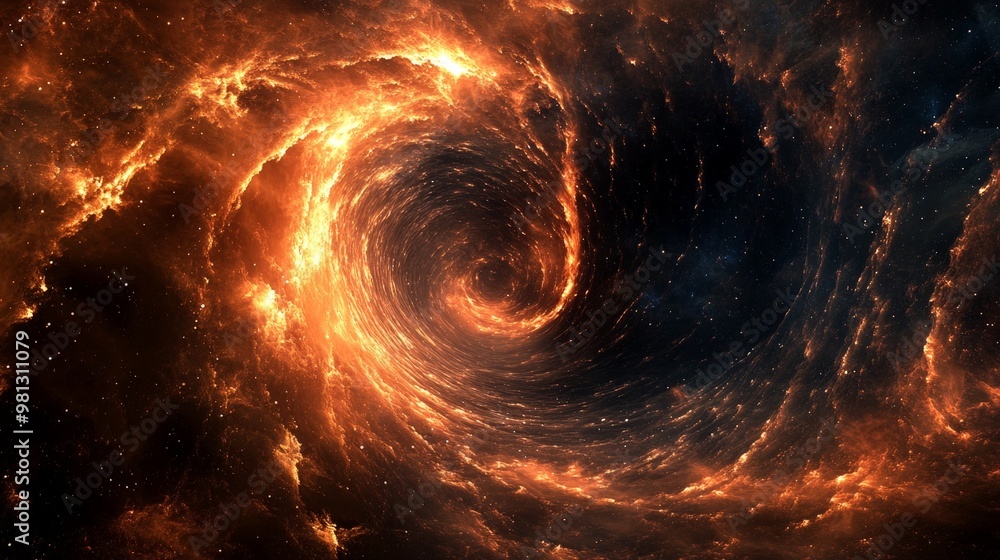 Poster a dynamic visualization of a supermassive black hole at the center of a galaxy, with swirling accret