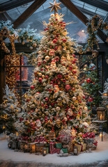 Fototapeta premium Christmas tree in the living room with fairy tale theme