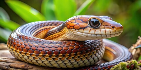 Obraz premium A close-up image of a beautiful rat snake in its natural habitat, rat snake, reptile, wildlife, serpent, non-venomous