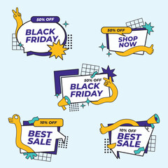 Naklejka premium Trendy Black Friday Sale Promotional Label Collection