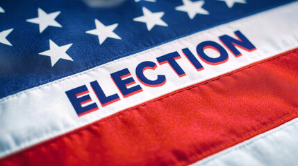 The close-up display features an American flag with ELECTION prominently featured, capturing the spirit of democracy against a softly blurred backdrop