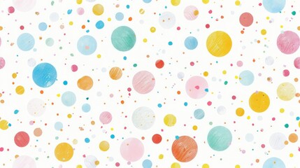 Colorful polka dots on a white background creating a playful and cheerful pattern