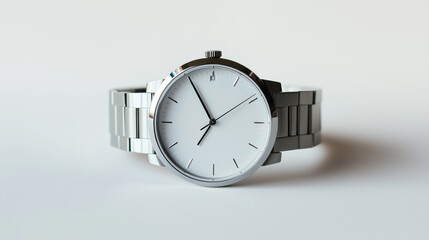 Sleek and Simple: Silver Band Wristwatch with White Face Centered on White