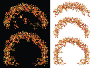 autumn tree branches arch with bright colorful foliage forming passage - fall season outdoors celebration vector design set