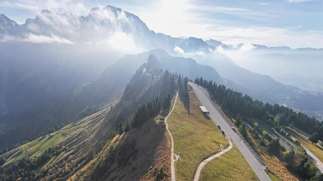 360 degrees seamless loopable aerial panorama of Rossfeld Panorama road, Berchtesgadener Land, Bavaria, Germany