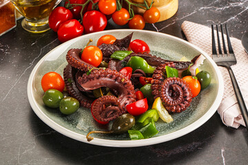 Salad with octopus tentacle and vegetables