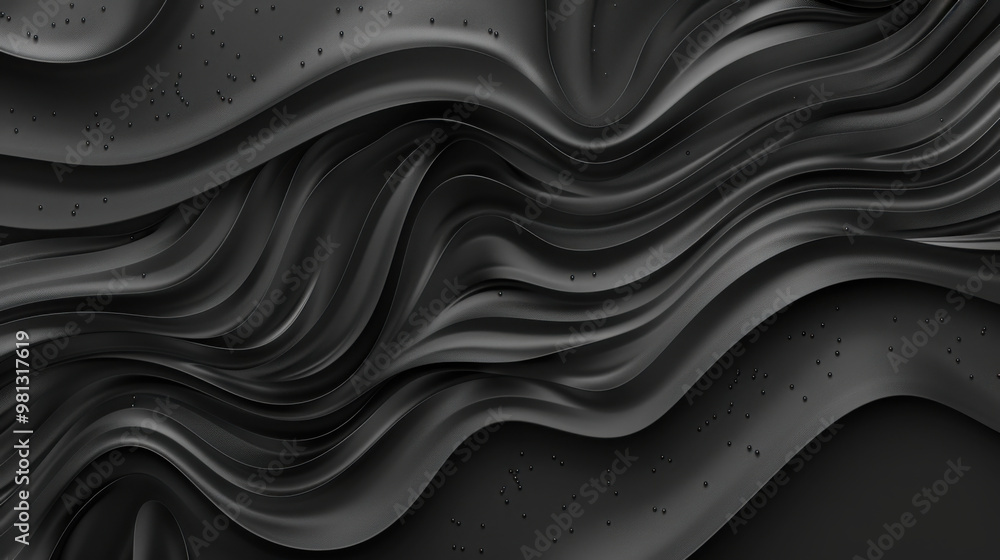 Poster grey black abstract wavy background with particles.