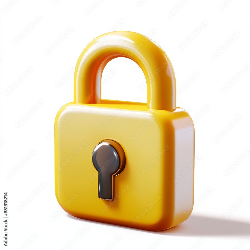 Poster 3d render of a yellow padlock icon with rounded edges