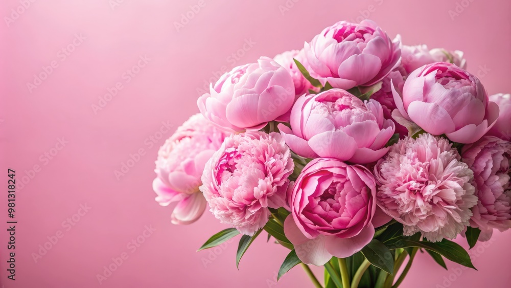 Wall mural delicate pink peonies bouquet in natural light on pink background, peonies, pink, bouquet, flowers, 