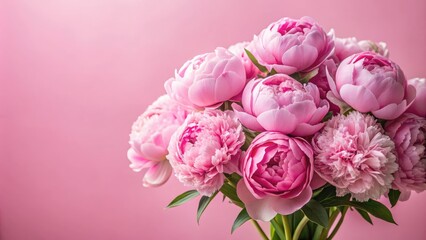 Delicate pink peonies bouquet in natural light on pink background, peonies, pink, bouquet, flowers, delicate
