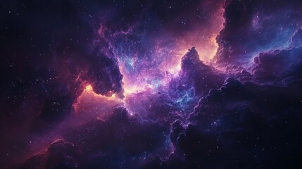 Cosmic Cloudscape with Scattered Stars and Swirling Nebulae